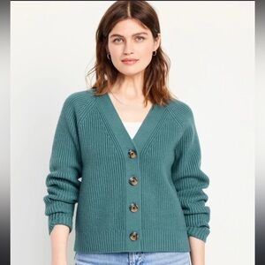 Old Navy Women's Blue Shaker-Stitch Button-Up Cardigan